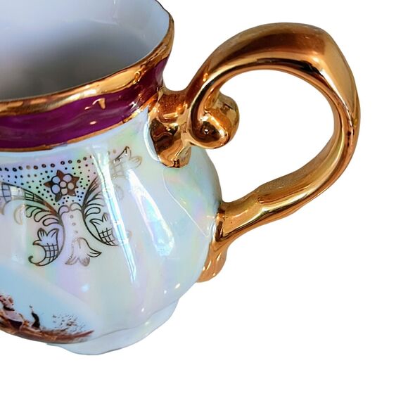 GNA Fine Porcelain CREAMER 24k Hand Painted Victorian Romantic Iridescent Vintag - Picture 6 of 13